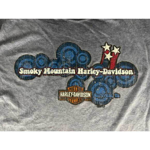 Harley Davidson Smokey Mountain Motorcycle T-Shirt Women's 2X Blue Faded Vintage - Picture 4 of 6